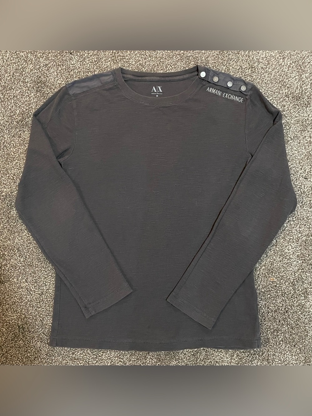 Armani Exchange Gray Long-Sleeve Crewneck with Balmain Style Shoulder Buttons